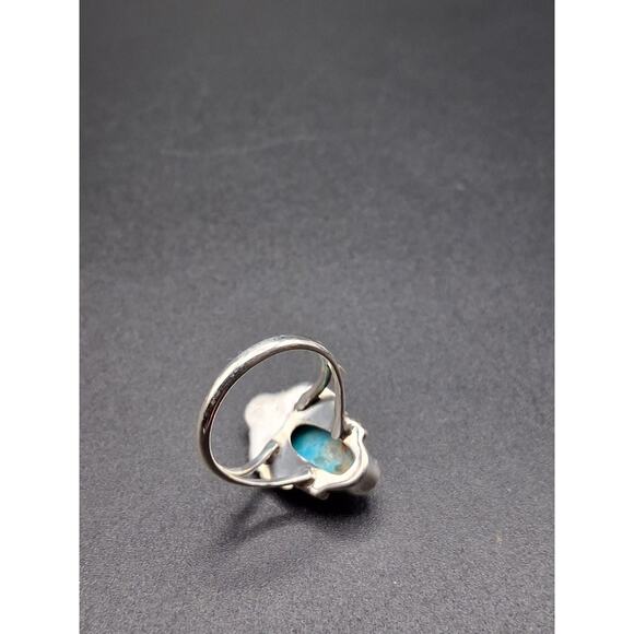 Kingman Turquoise Ring, Size 7.25, 925 Silver, Navajo Southwestern Style - Picture 7 of 8
